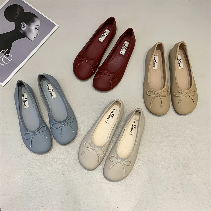 Black flat shoes retro bow single evening breeze gentle laden shoes spring and summer girl's and women's small shoes 2180