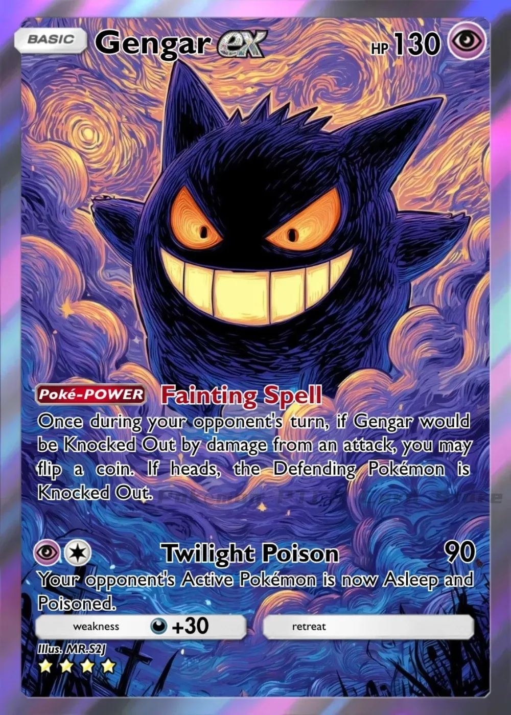 5 قطعة PTCG بطاقات البوكيمون Gengar فان جوخ السماء المرصعة بالنجوم سلسلة لعبة نادرة جمع Gengar الفني معركة أرواق لعب البوكيمون هدية