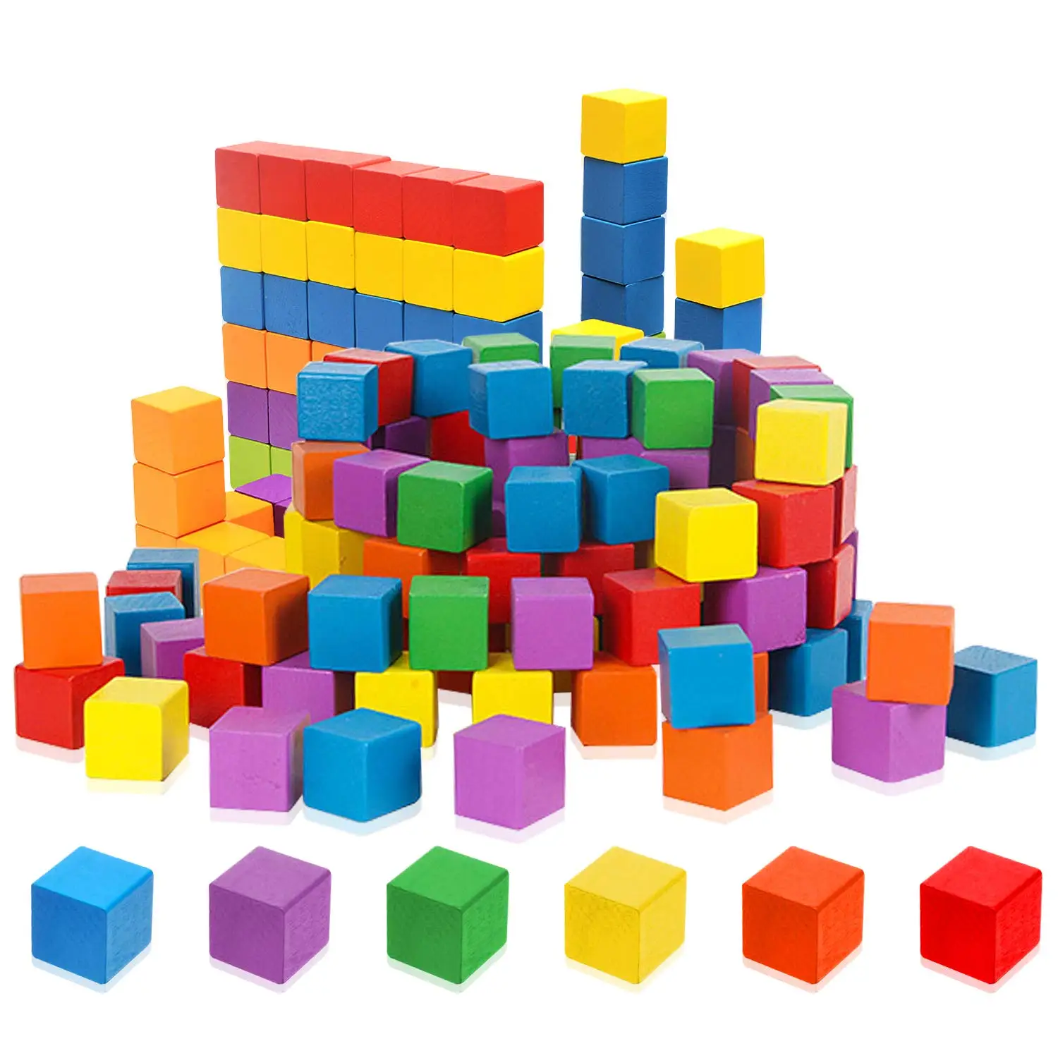 Kid Wooden Rainbow Cubes Learning Color Stacking Building Block Sensory Toy Montessori Early Math Manipulatives Math Jigsaw Game