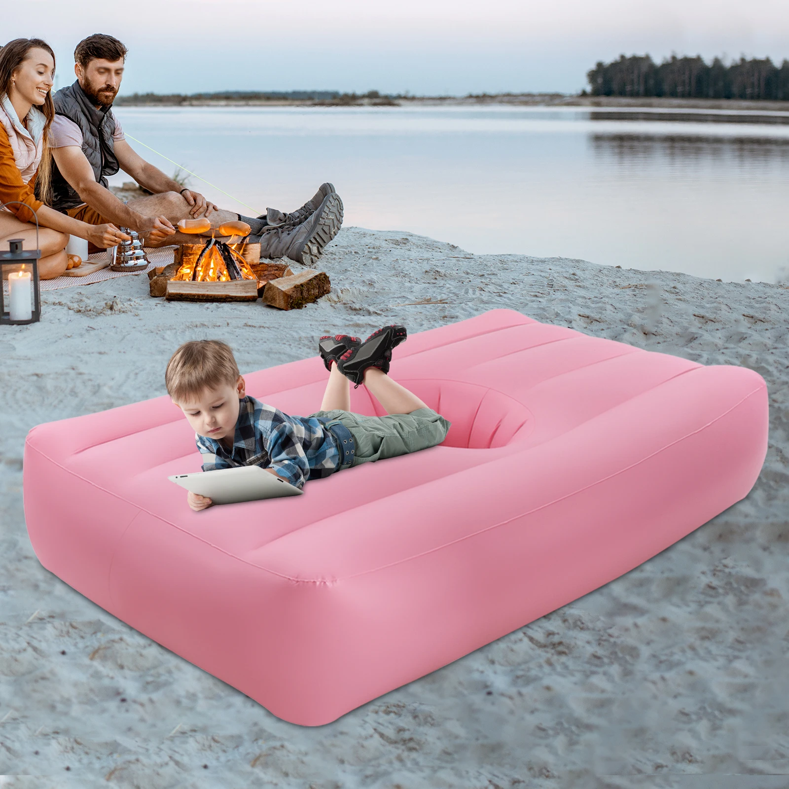

Ultra Soft PVC Air Mattress with Central Hole , Pink Inflatable Bed - Quick Inflation Valve, Leak Proof, Lightweight & Portable