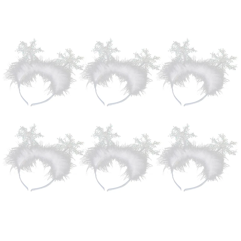 

6 Pcs Christmas Ornaments Christmas Headdress Snowflake Headband Christmas Party Supplies For Children White