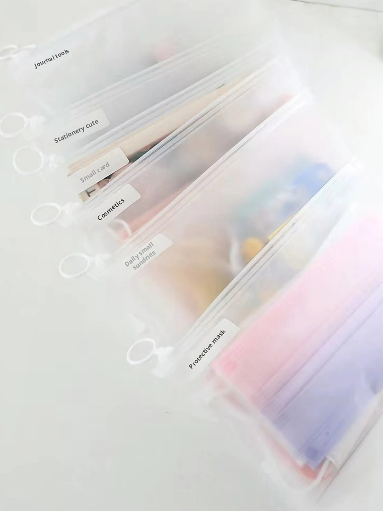 10pcs Simple ins Wind travel portable cosmetic sub-pack double-sided frosted transparent zipper storage and finishing packaging