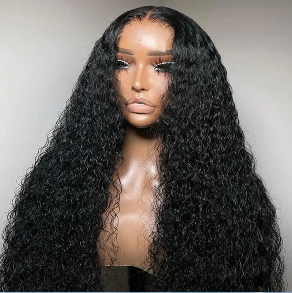 

26Inch Long Natural Black Soft 180Density Kinky Curly Lace Front Wig For Women BabyHair Heat Resistant Preplucked Daily Glueless