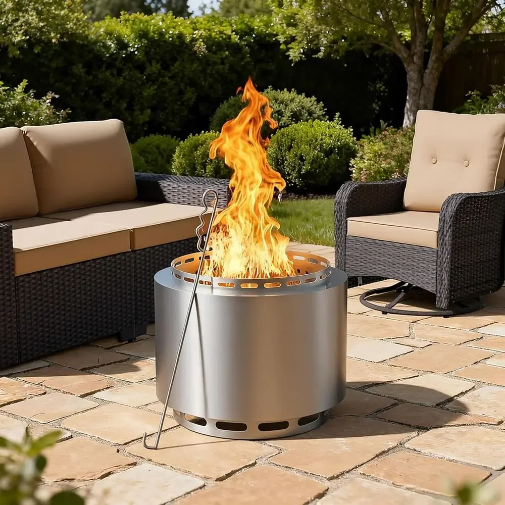 Portable Stainless Steel Fire Pit - Outdoor Fireplace for Patio, Backyard, Garden, Camping
