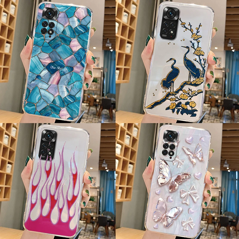 For Redmi 10 4G Note 12Pro 11 Pro 5G 11 Pro Plus 11 11S 11 Pro 10 Pro 10 10T 10 10S Poco M5S M3 Pro Flower Butterfly Clear Cover