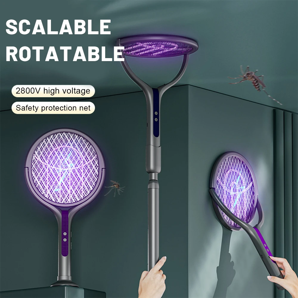 

Multi functional 2-in-1 mosquito killer lamp angle retractable mosquito swatter USB rechargeable mosquito swatter bat swatter