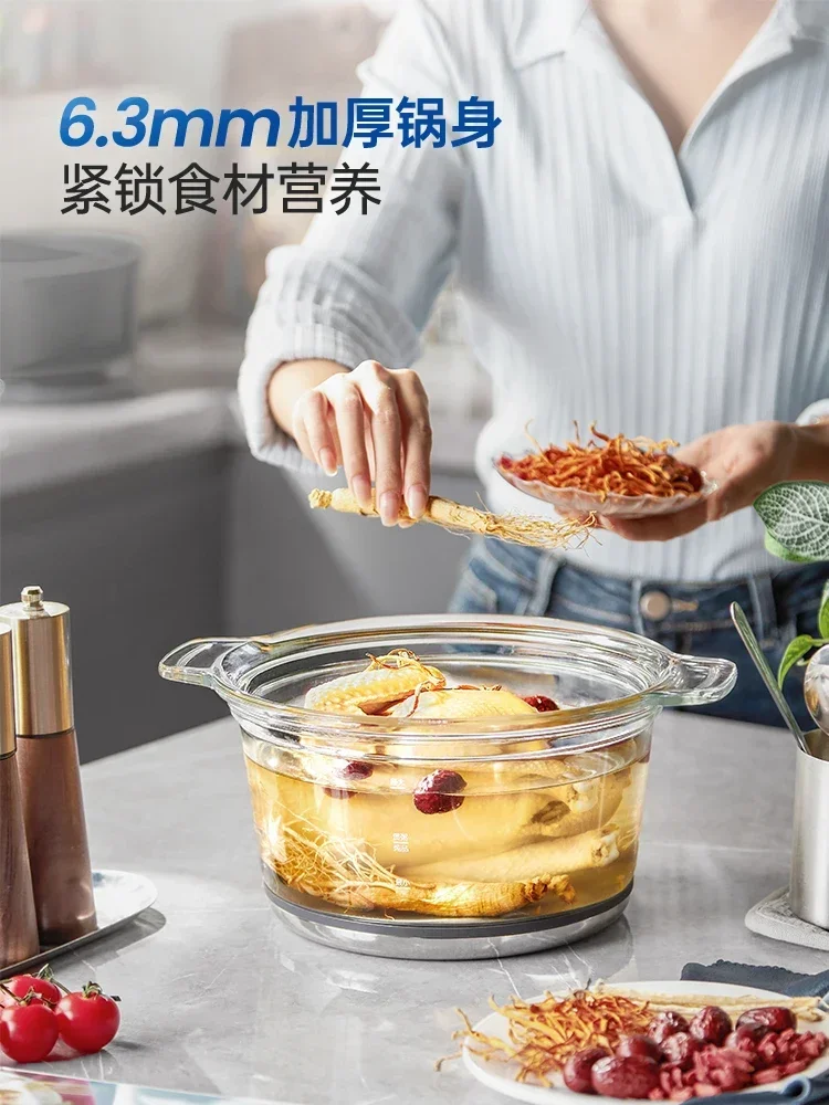 220V Automatic Electric Porridge Cooker, Stewpot with Ceramic Pot, Double-Layer Steaming, Multi-Function Soup Pot