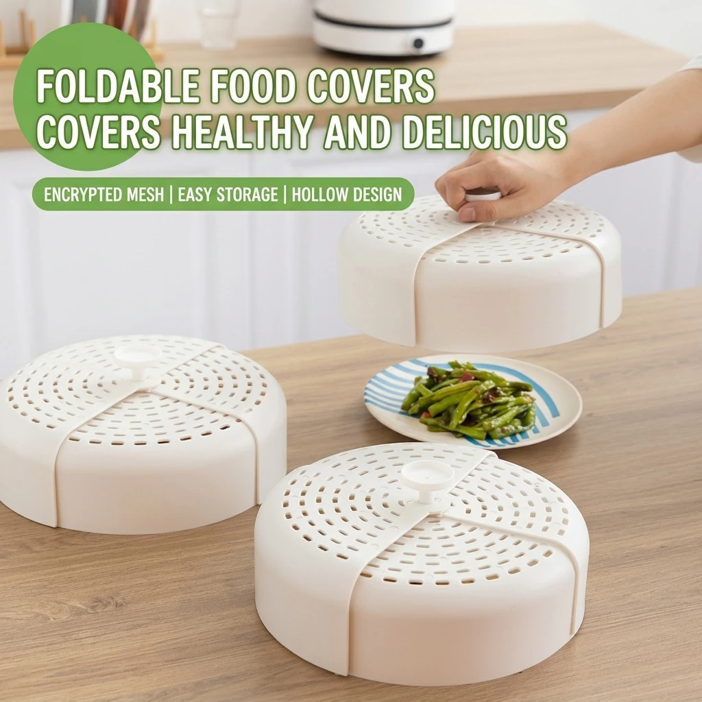 Collapsible Food Cover Ventilated Table Dish Cover Rotatable Food Protector Fly Mosquito Proof Leftover Meal Shield for Summer