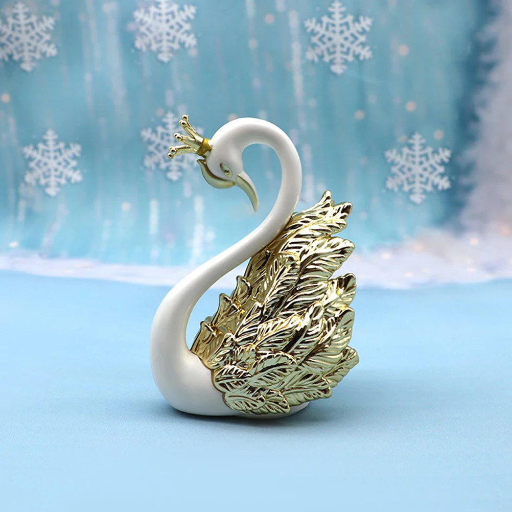 Adorno para tarta con forma de cisne y corona, escultura decorativa dorada para jardín en miniatura, escaparate artesanal de escena, 2 uds.
