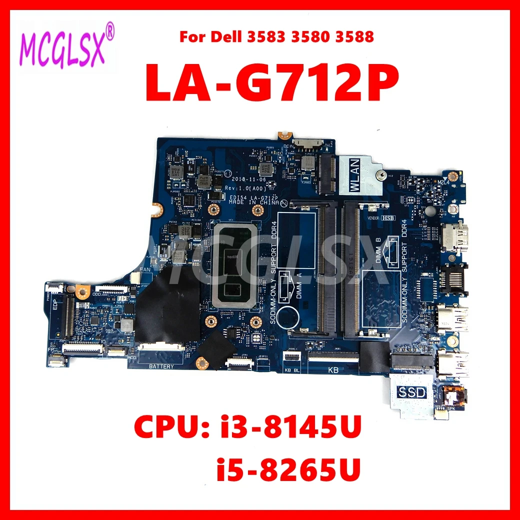 LA-G712P Notebook Mainboard For Dell Vostro 3583 Inspiron 3480 3580 3780 Laptop Motherboard With i3 i5 i7-8th Gen CPU