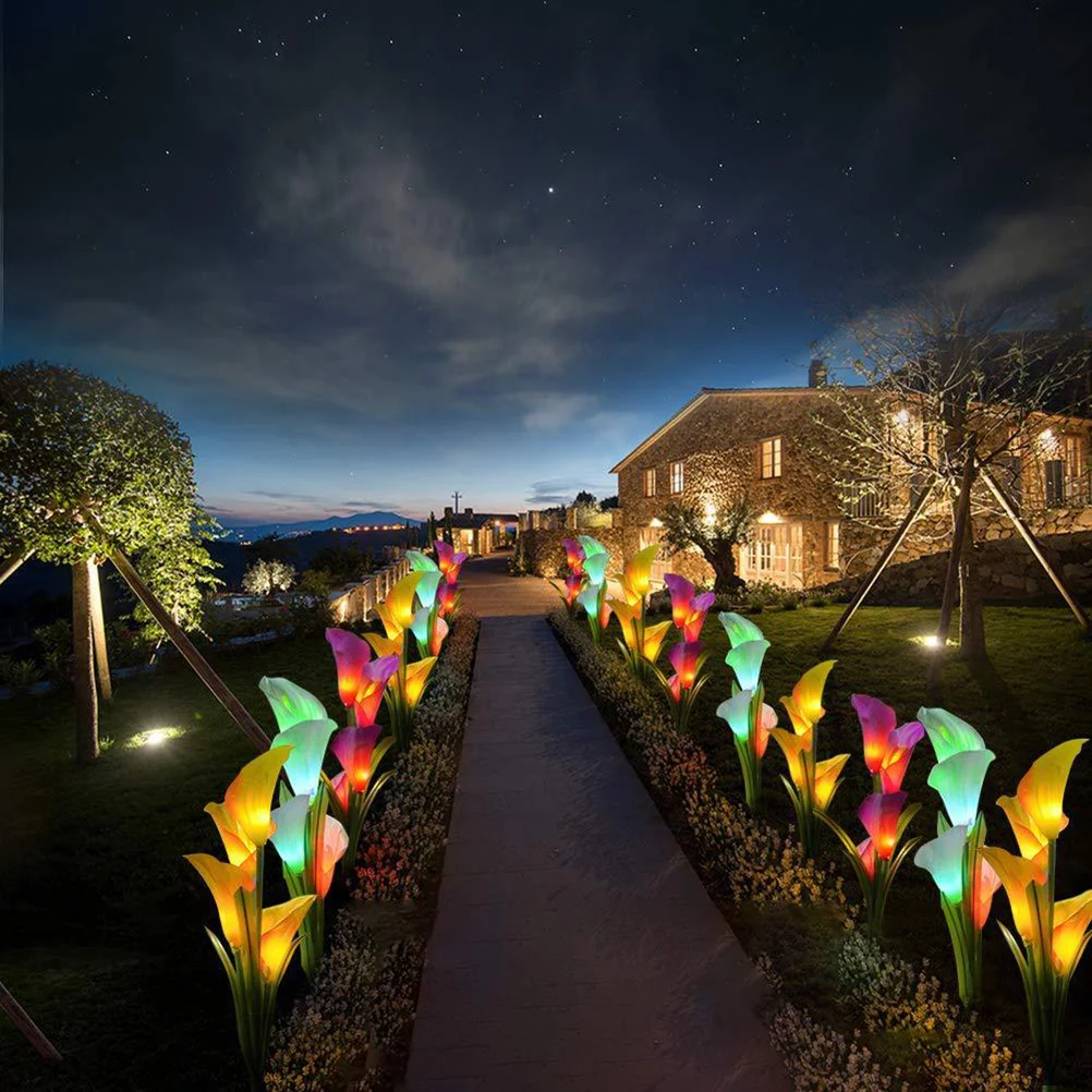 2Pcs LED Solar Garden Flower Lights Outdoor Lawn Pathway Lights Colorful Waterproof Landscape Solar Lighting Outdoor Lamp