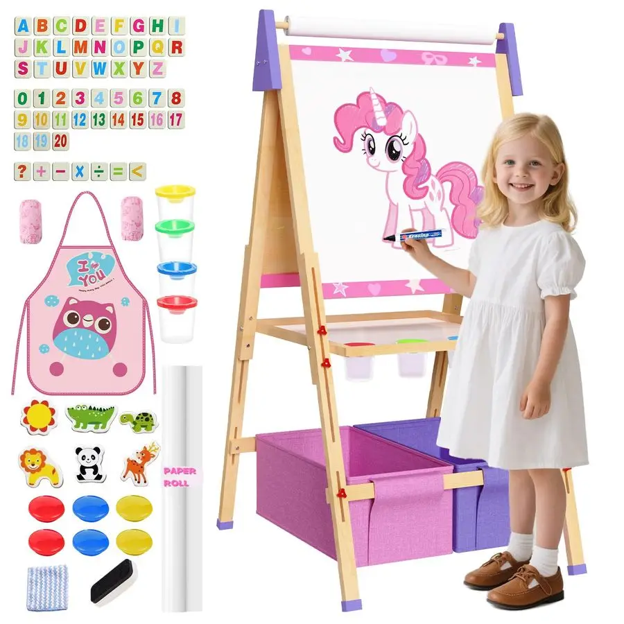 

Набор художественных мольбертов, регулируемая двусторонняя доска для рисования, деревянный мольберт для рисования, возраст 212, подарок на день рождения для девочек и мальчиков, Whi