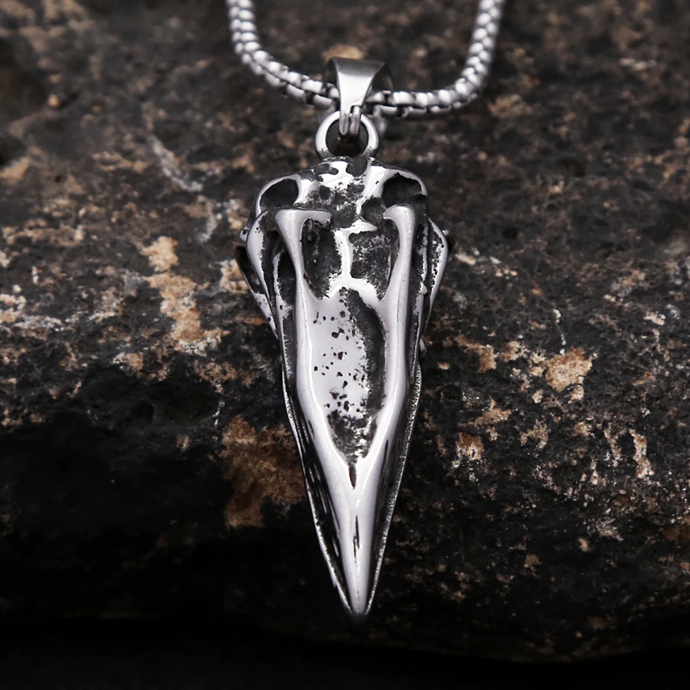 Vintage Nordic Odin Crow Skull Pendant Necklace for Men Stainless Steel Raven Skull Necklaces Pagan Amulet Jewelry Droshipping