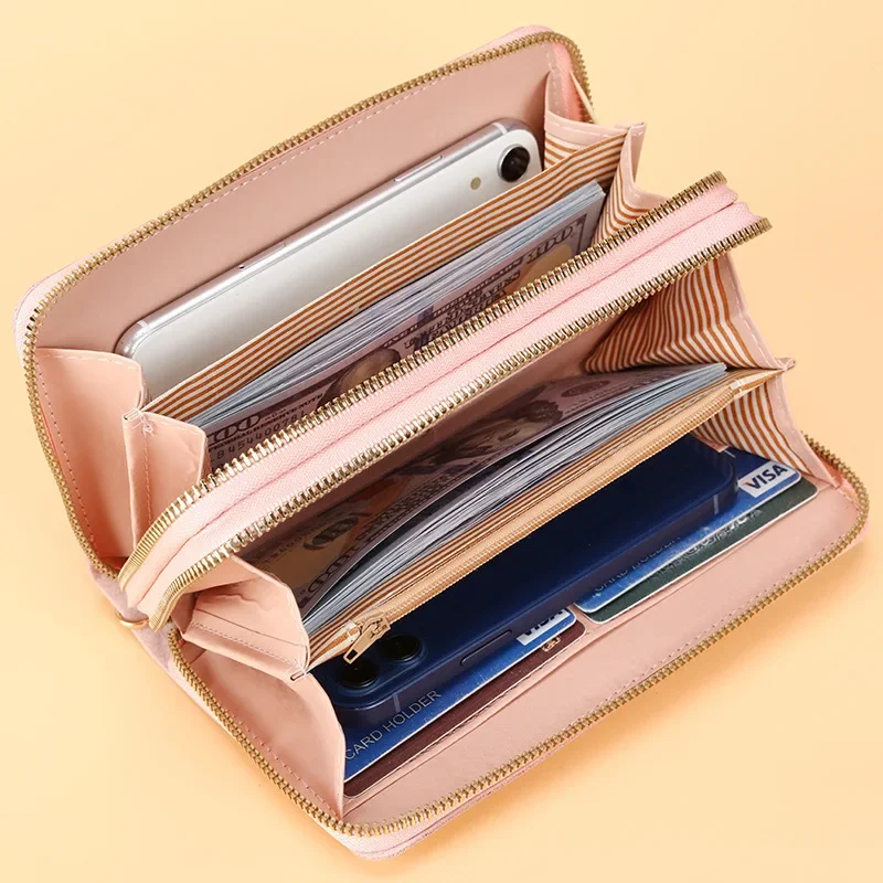 Double Zipper Long Wallet for Women Simple Female Purses Coin Purse Card Holder Fashion Retro Luxury Money Phone Bag Monedero