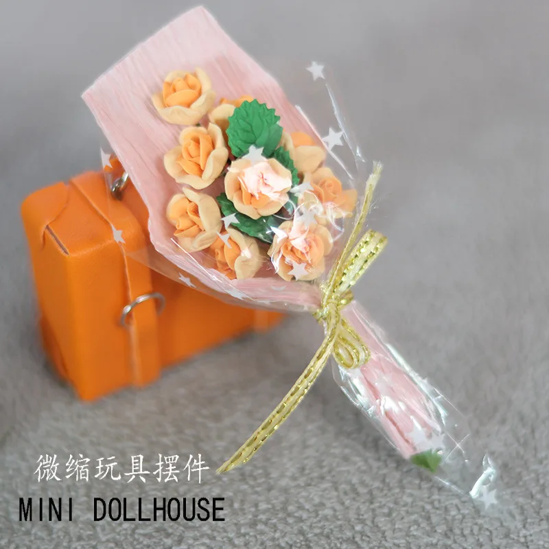 Exquisite 1:12 Miniature Resin Flowers Bouquet Dollhouse Decor Mini Furniture Clay Rose Scene Figurines