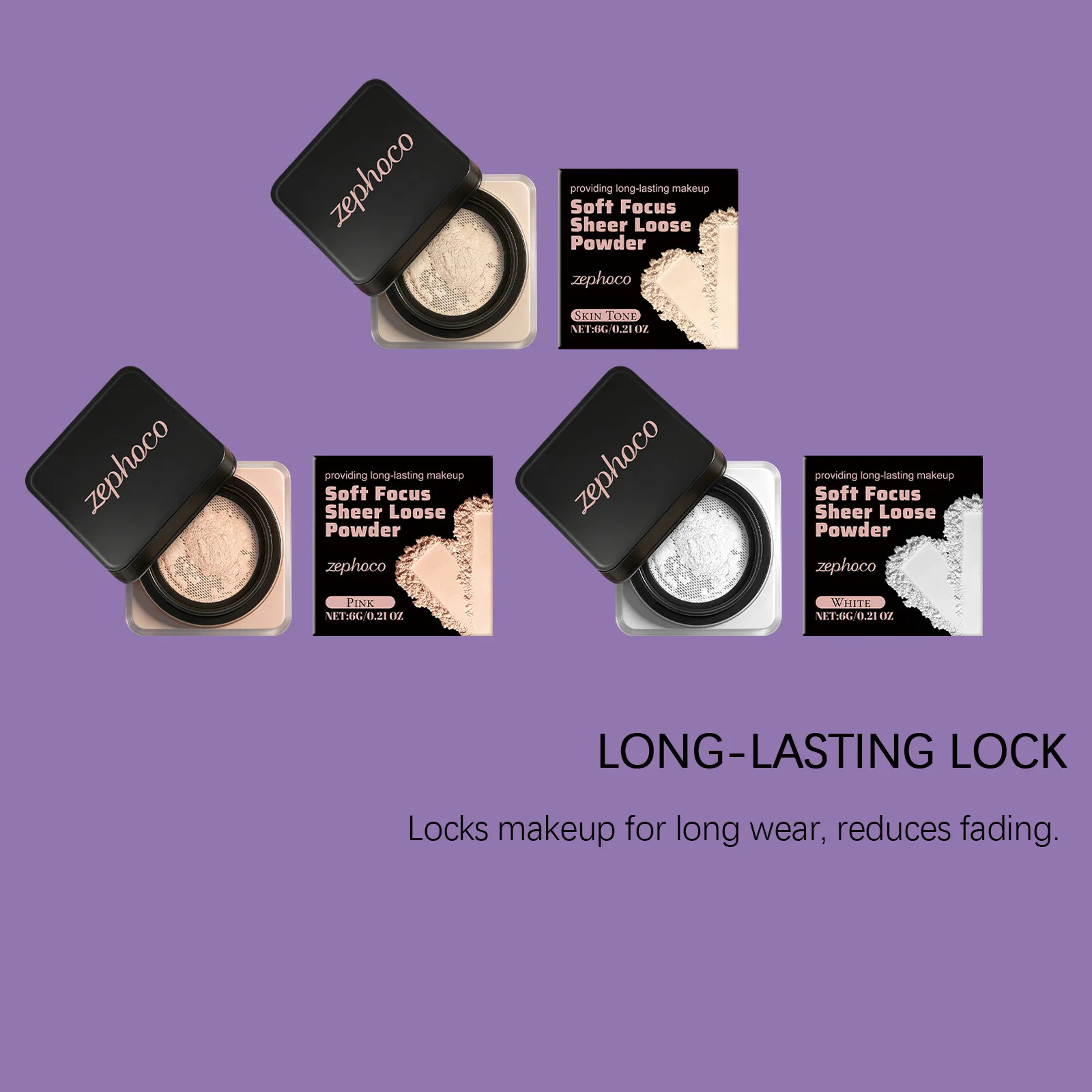 6g Zephoco Loose Powder Oil Control Soft Matte Shimmer Setting Finishing Foundation Powder Natural Long Lasting Brighten Skin