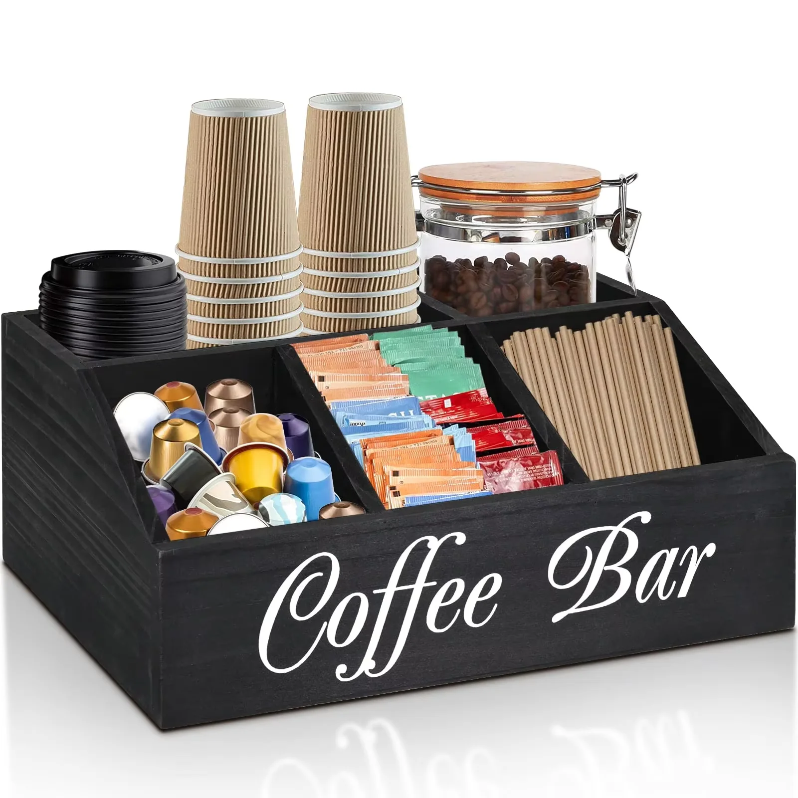コーヒーステーションオーガナイザー-カウンター用-木製-スナックポッドホルダー-収納バスケット-素朴なティーコーヒー-オフィスバー装飾-コーヒーアクセサリー