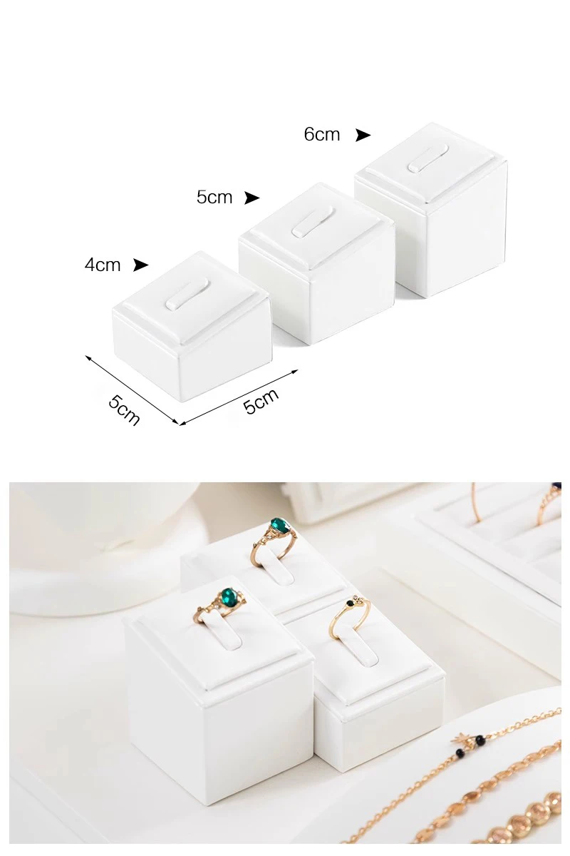 Window Jewelry Ring Holder Stand Show Counter Cabinet Display Tray Insert Jewellery Ring Storage White Leather Presentation Rack