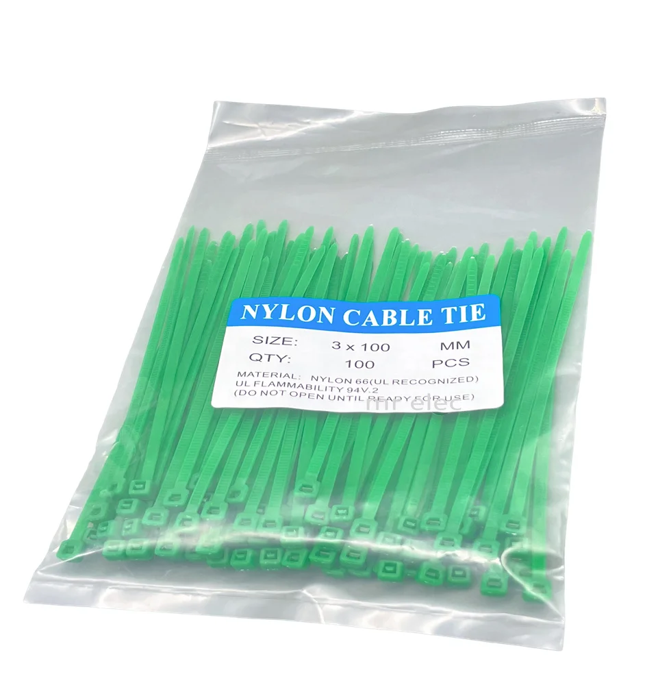 300pcs Nylon Cable Ties  inculdes 3sizes 3*100 3*150 3*250 green  Color National Standard Self-locking Plastic Wire Zip Tie