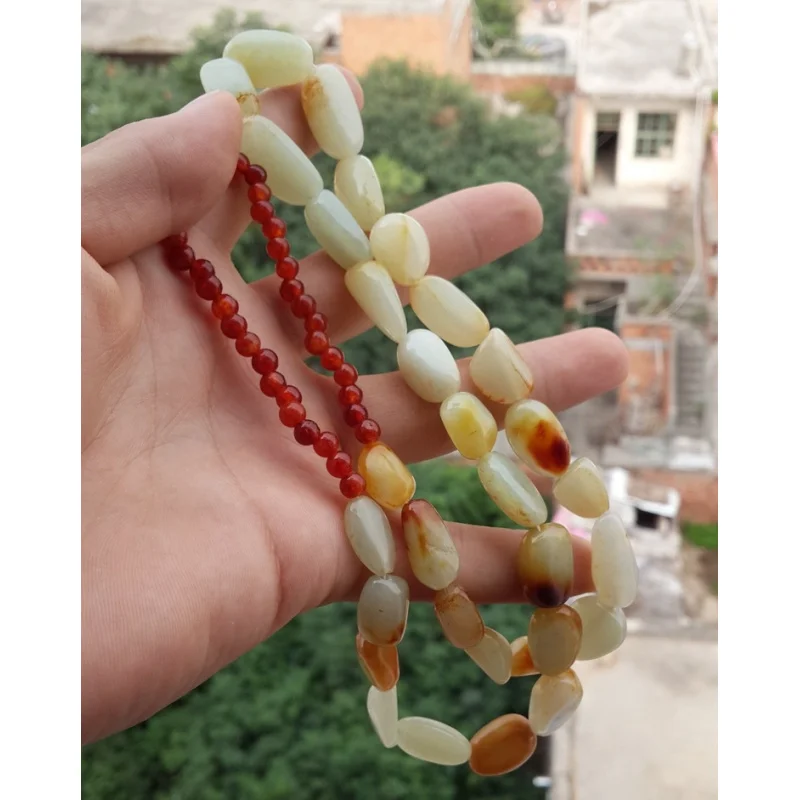 

New premium gold-dusted and Hetian seed jade loose stone necklace