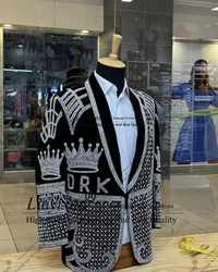 Shiny Luxury Crystal Diamond Men Suits 2 Pieces Sets Wedding Groom Tuxedo Glitter Male Prom Blazers Customized Party ropa hombre