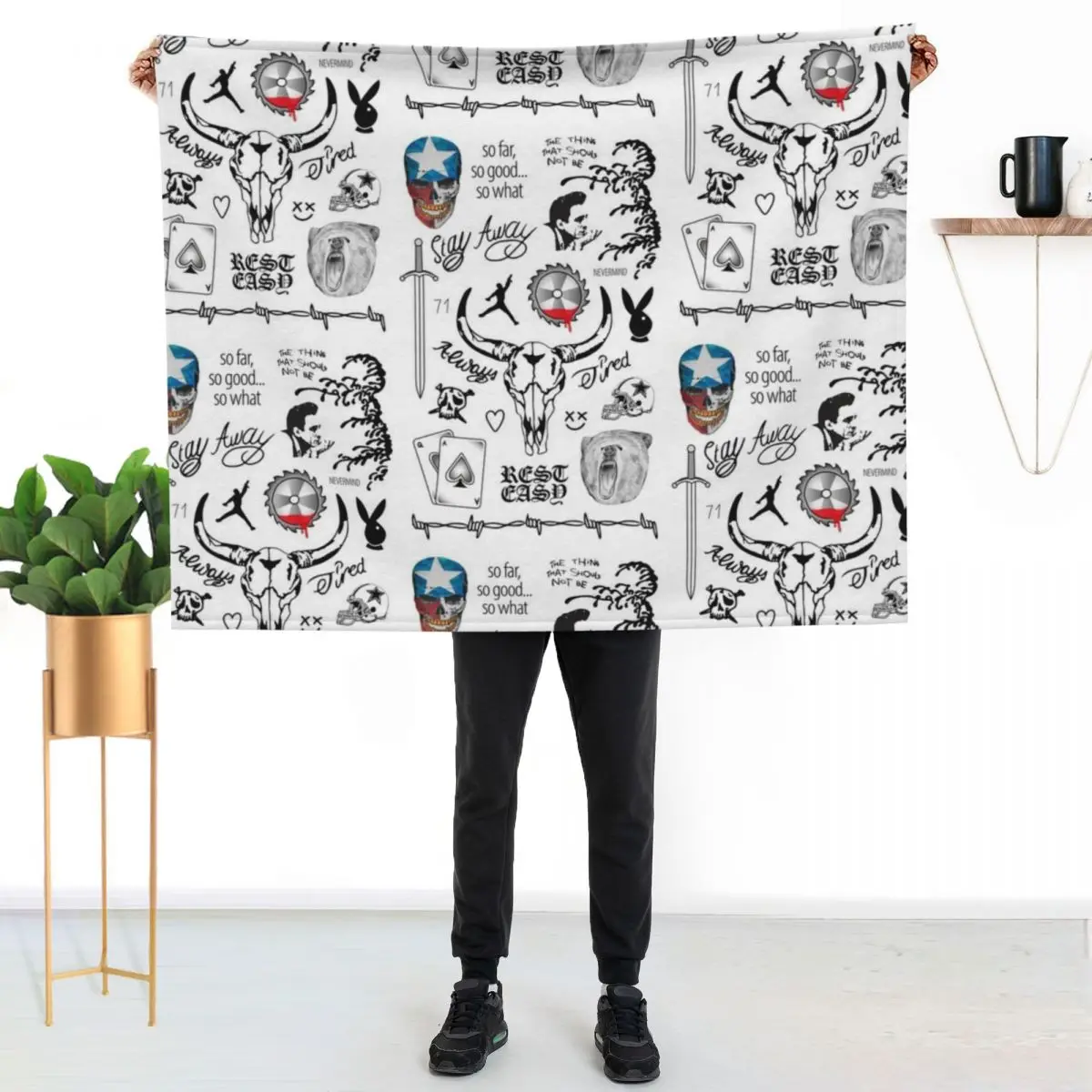 Posty Tattoo Drawings Throw Blanket Thin Bed linens Flannel Hair valentine gift ideas Giant Sofa Blankets