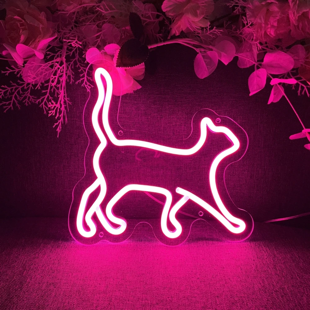 Cute Lovely Cat Kitty Kitten Walking Neon Sign Custom LED Light Gift For Kids Partner Cute Bedroom Bed Wall Decor Light Pets Pet