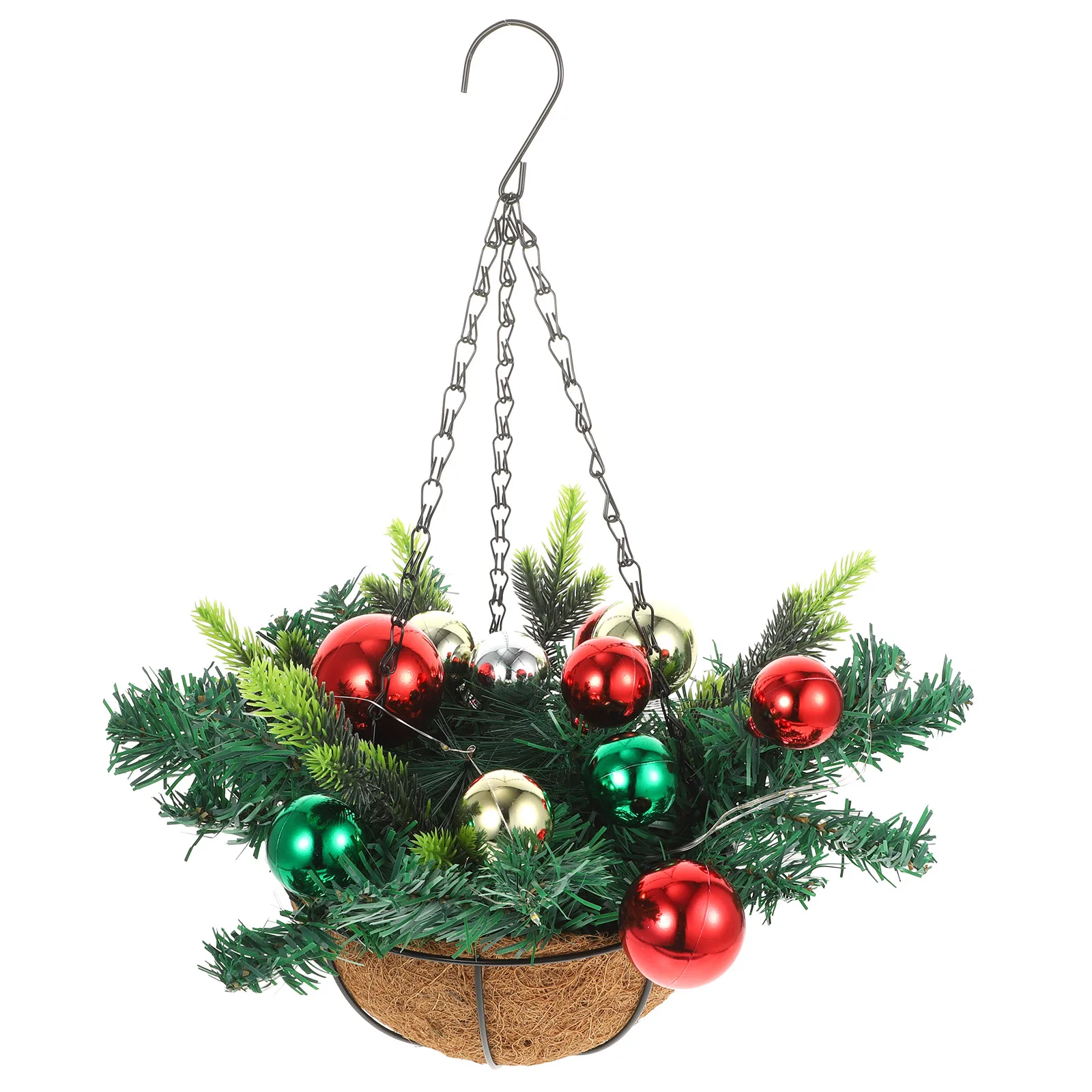

Glowing Flower Basket Christmas Decoration Artificial Hanging Flowers Plastic Outdoor Holiday Planter Festive Scene Decor Fake