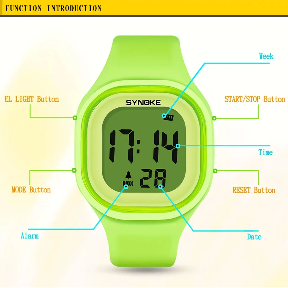 Women\'s Digital Watch Jelly Silicone Material SYNOKE Brand Waterproof Watch Sports Multifunction Alarms Watches Ladies