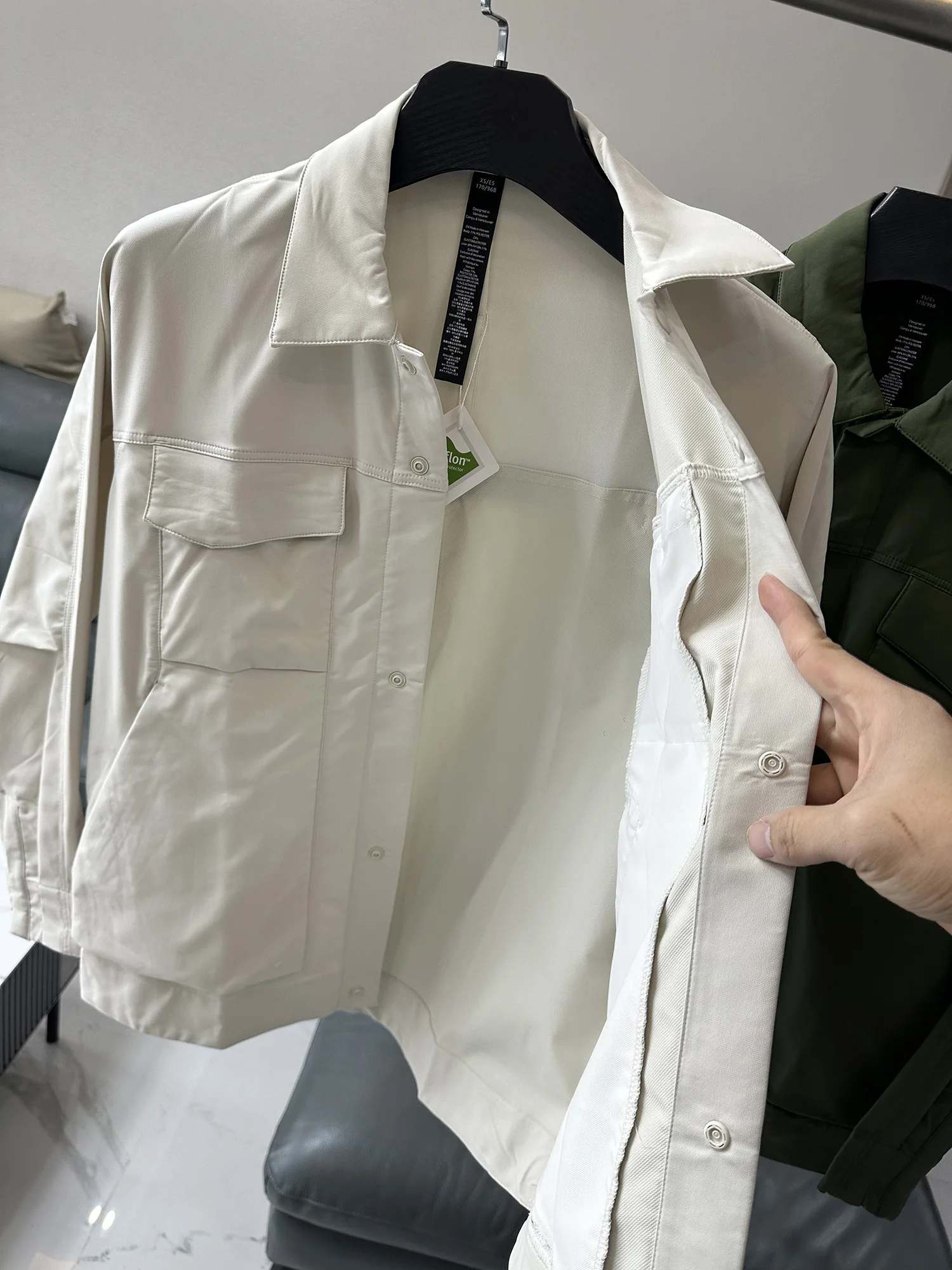 American Workwear Style Men's Spring Collar Shirt Jacket Multiple Pockets Casual Versatile Outerwear Polyester Fiber