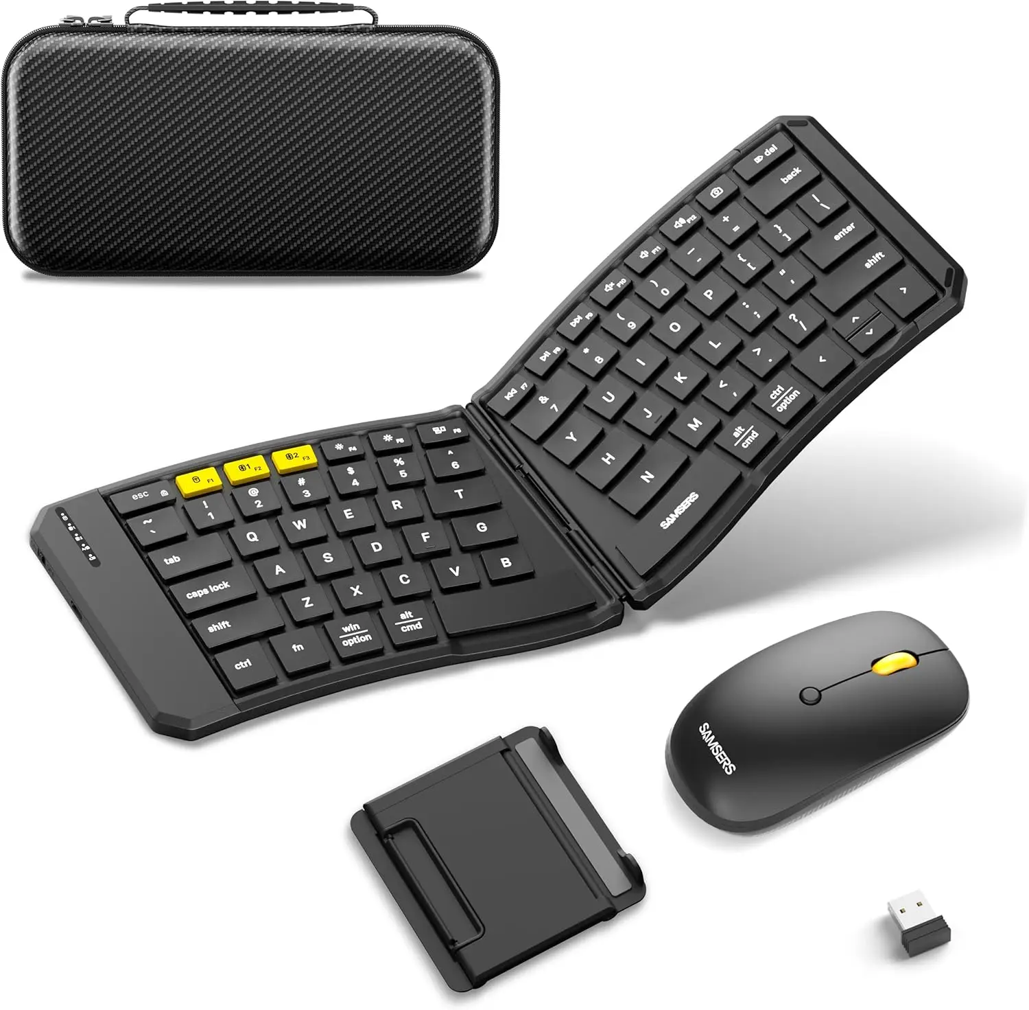 Ergonomic Foldable Keyboard and Mouse Combo, 2.4G + BT5.0, Portable Travel for iOS Android Windows MacOS