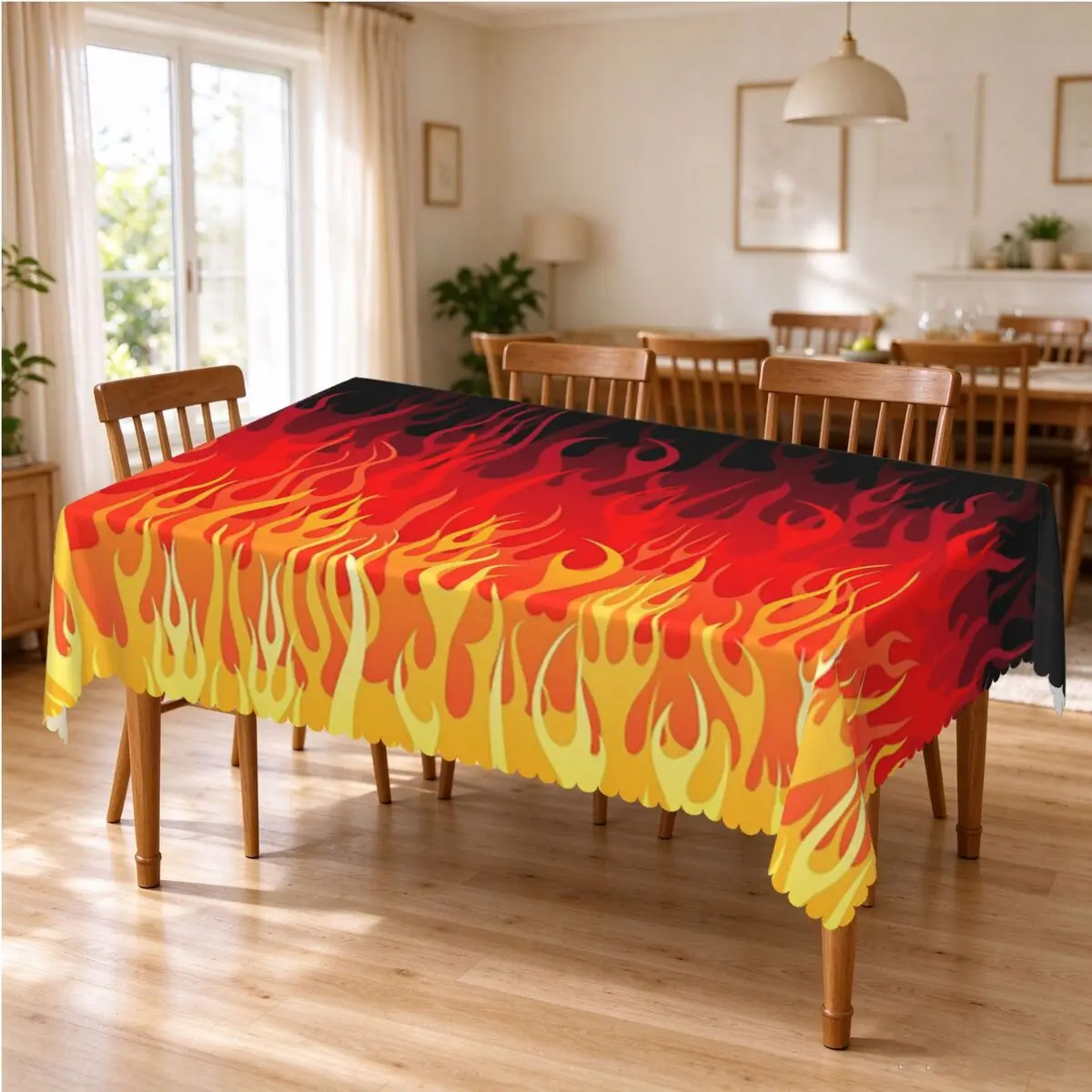 Red Hot Rod Flame On Edge Black Background Tablecloth Restaurant Kitchen Rectangular Tablecloth Tablecloth Dining Table Cover