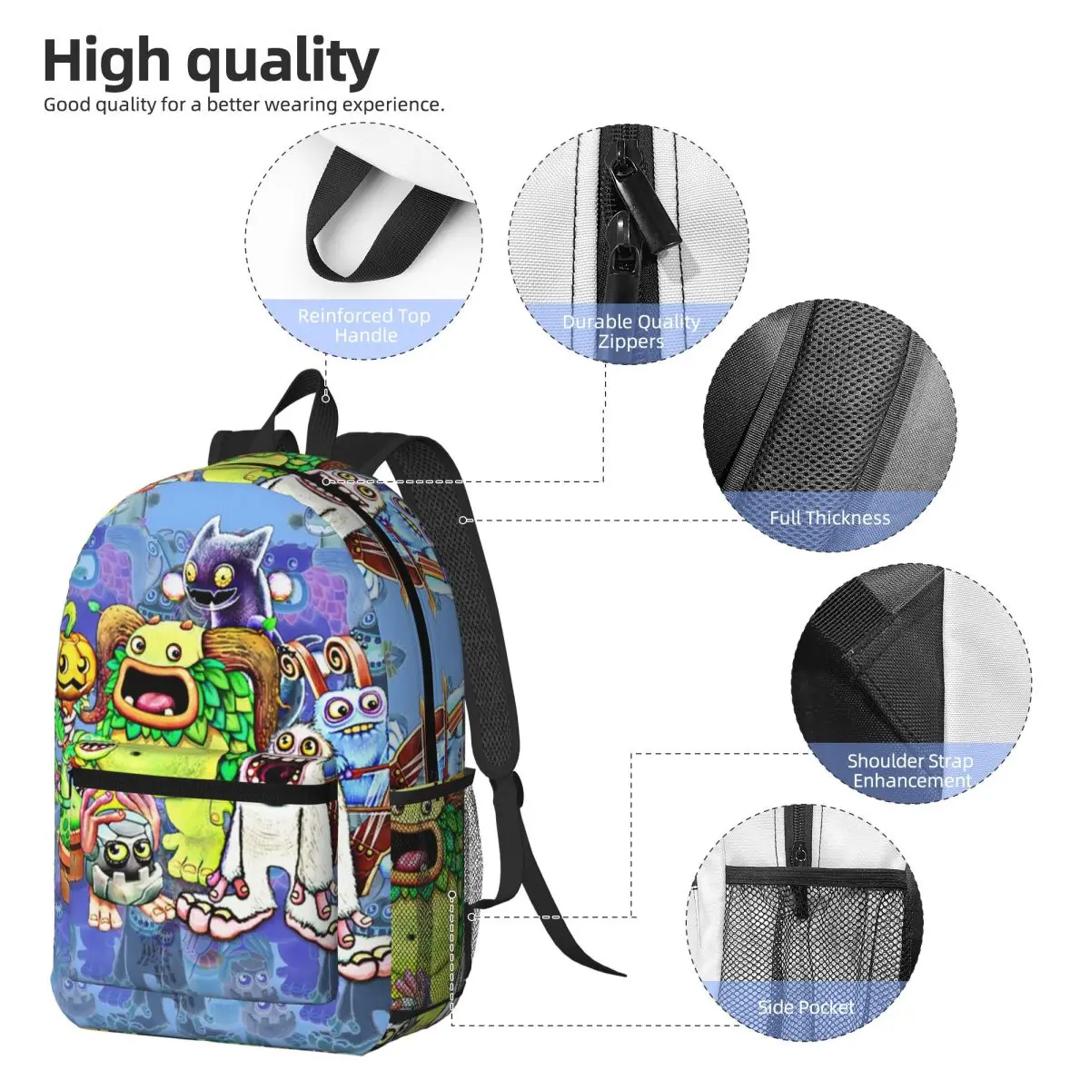 My Singing Monsters Characters Backpack Student BookBag Children School Bag Computer Shoulder Bags for Men Women