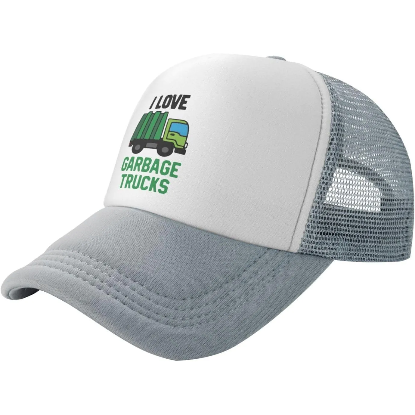 I-Love-Garbage-Trucks-Trucker-Hat-Mesh-Baseball-Snapback-Cap-Outdoor-Sun-Protection-Adjustable-Hat