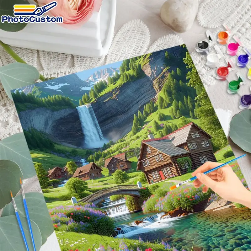 PhotoCustom Mountainous Area Paint By Numbers Home Wall Decor Picture On Numbers Landscape Paint for Painting Handiwork Art