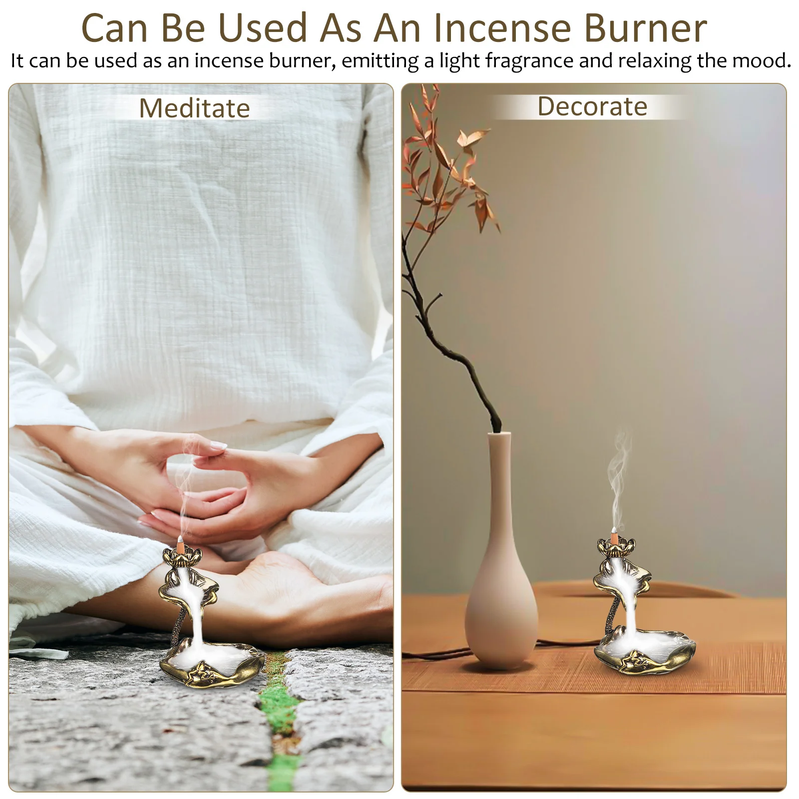 

1pcs Lotus Backflow Incense Burner Brass Craft Statue Desktop Decor For Tea Ceremony Home Office Garden Ornament
