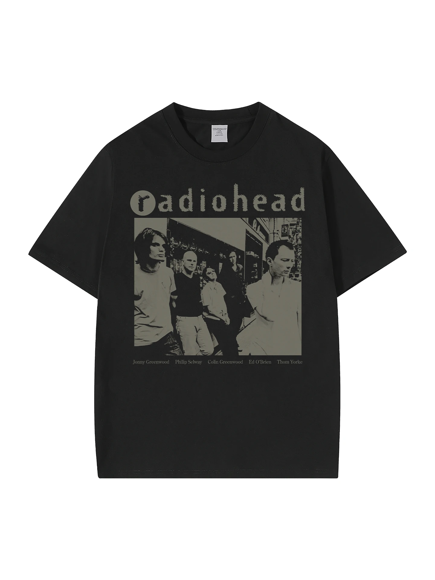 Radiohead Black Short Sleeve T-Shirt Digital Print Rock Band American Street Hip Hop Retro Style Comfortable Breathable Cotton