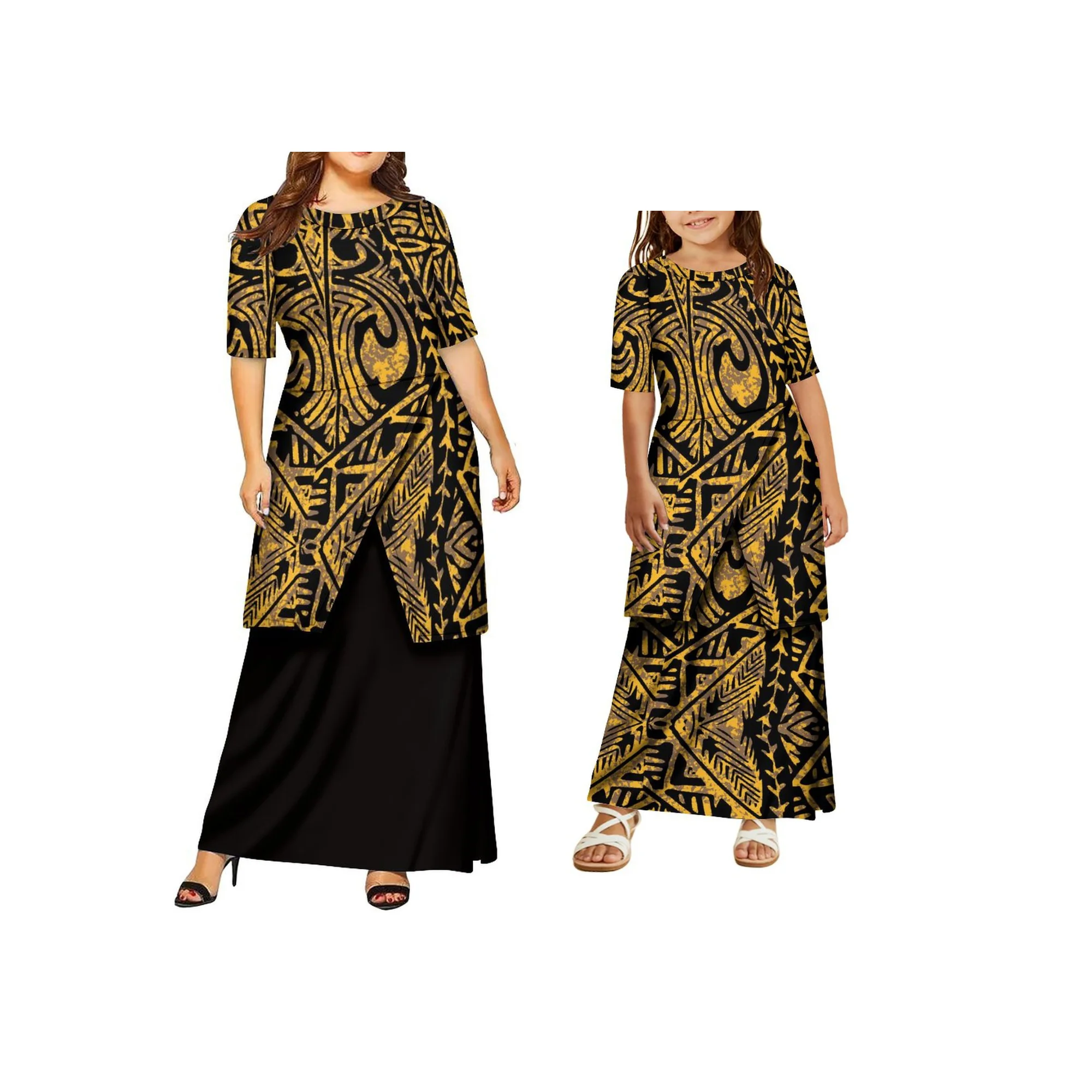 2025 حار بيع بولينيزيا القبلية Puletasi ساموا مجموعة فستان مخصص قطعتين مجموعات الأم وابنتها فستان كاجوال