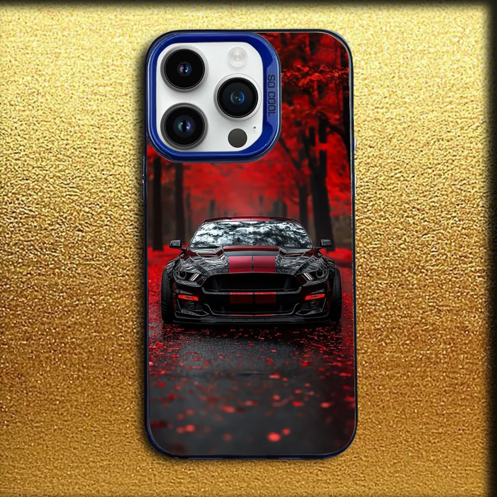 حافظة هاتف F-Fords Car Mustang لهاتف iPhone 16,15,14,13,12,11,Mini,Pro,MAX غطاء سيليكون أزرق غير لامع