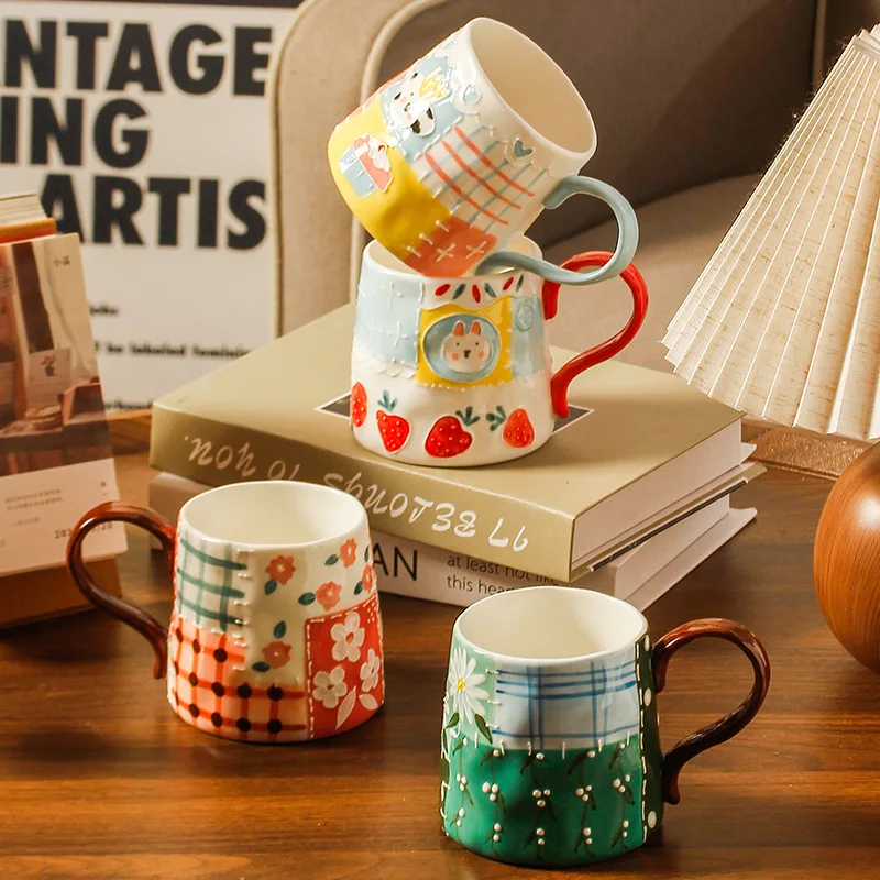 

Luxury design, high aesthetic value, hand-painted underglaze color relief ceramic mug, household breakfast cup, coffee cup