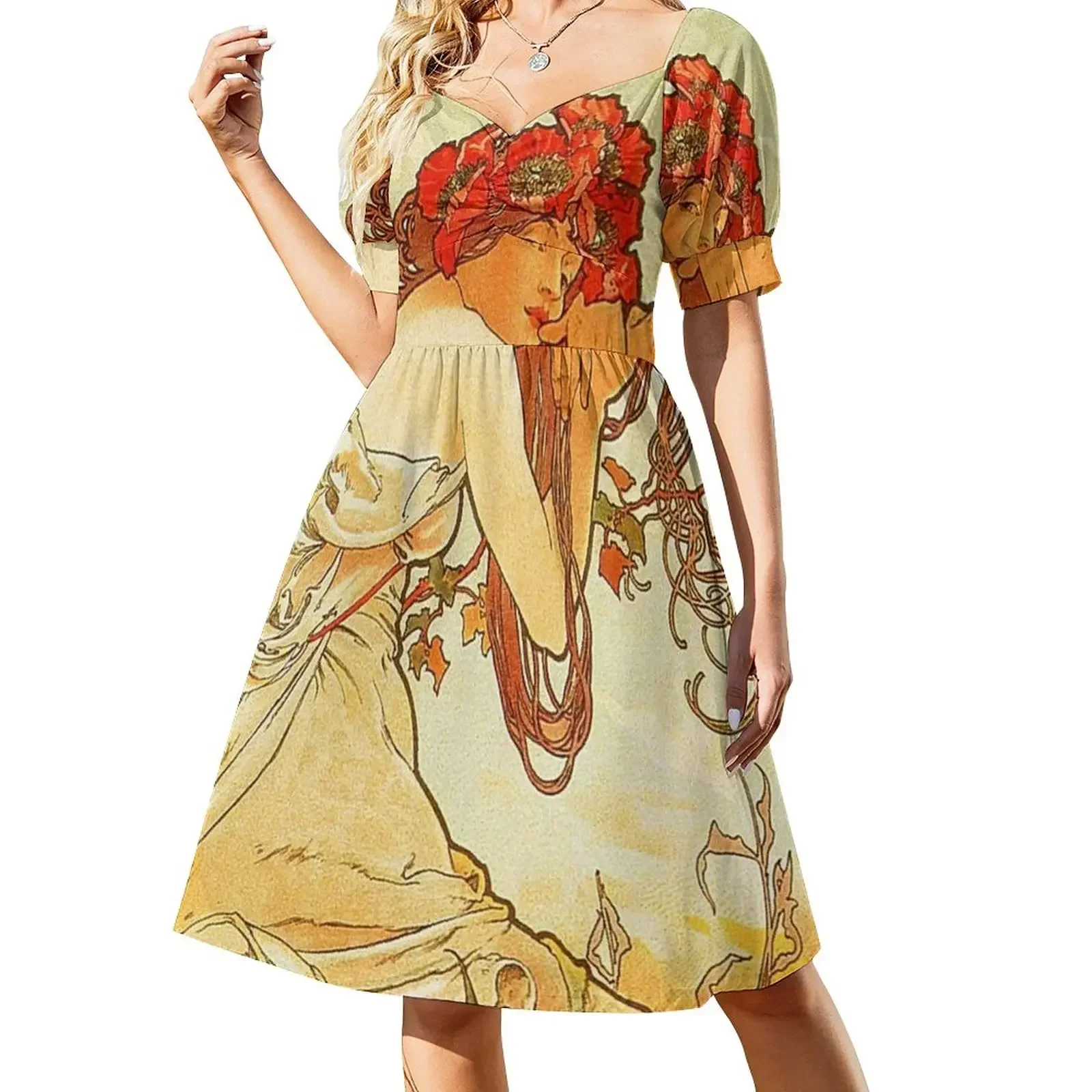 HD. Summer, by Alphonse Mucha (1896) High Definition Sleeveless Dress party dresses women dresses with long sleeves Dress