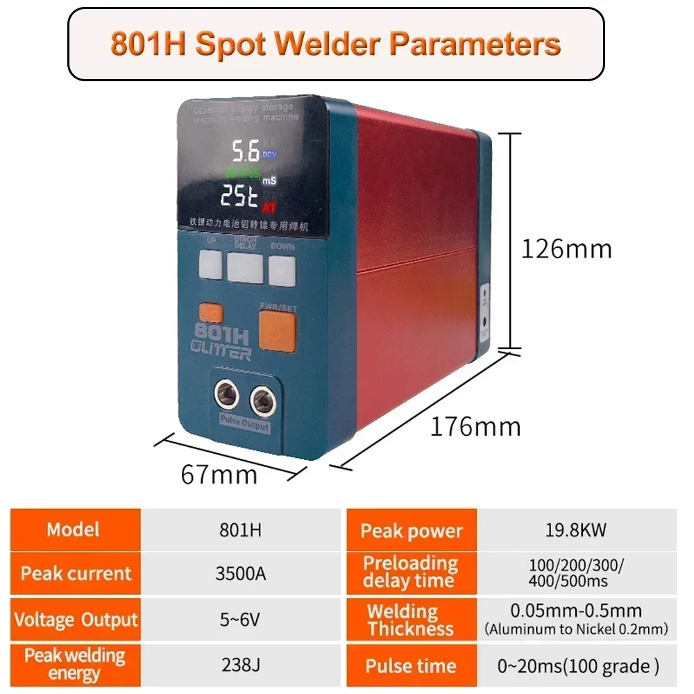 801H Spot Welding Machine High Current Pulse 3500A Lithium Iron Phosphate Batteries Can Be Welded Welding Aluminum And Nickel