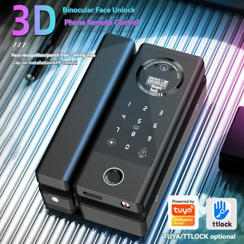 OEM/ODM Smart Lock Fingerprint Reader Frameless With Mechanical Key Face Recognition Glass Door Lock