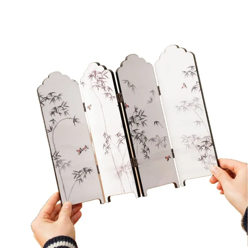 For Elegant Artistic Conception Screen Partition Ornament Folding Tea Table Decoration Creative Screen