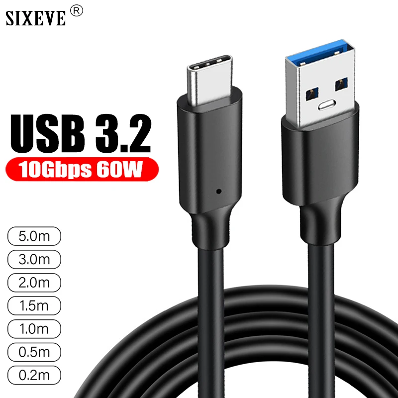 USB 3.2 Gen 2 10Gbps Type A To C Cable For iPhone 15 iPad Macbook Samsung S24 Xiaomi USBC Data Charger Cord Fast charge 1m 2m 3m