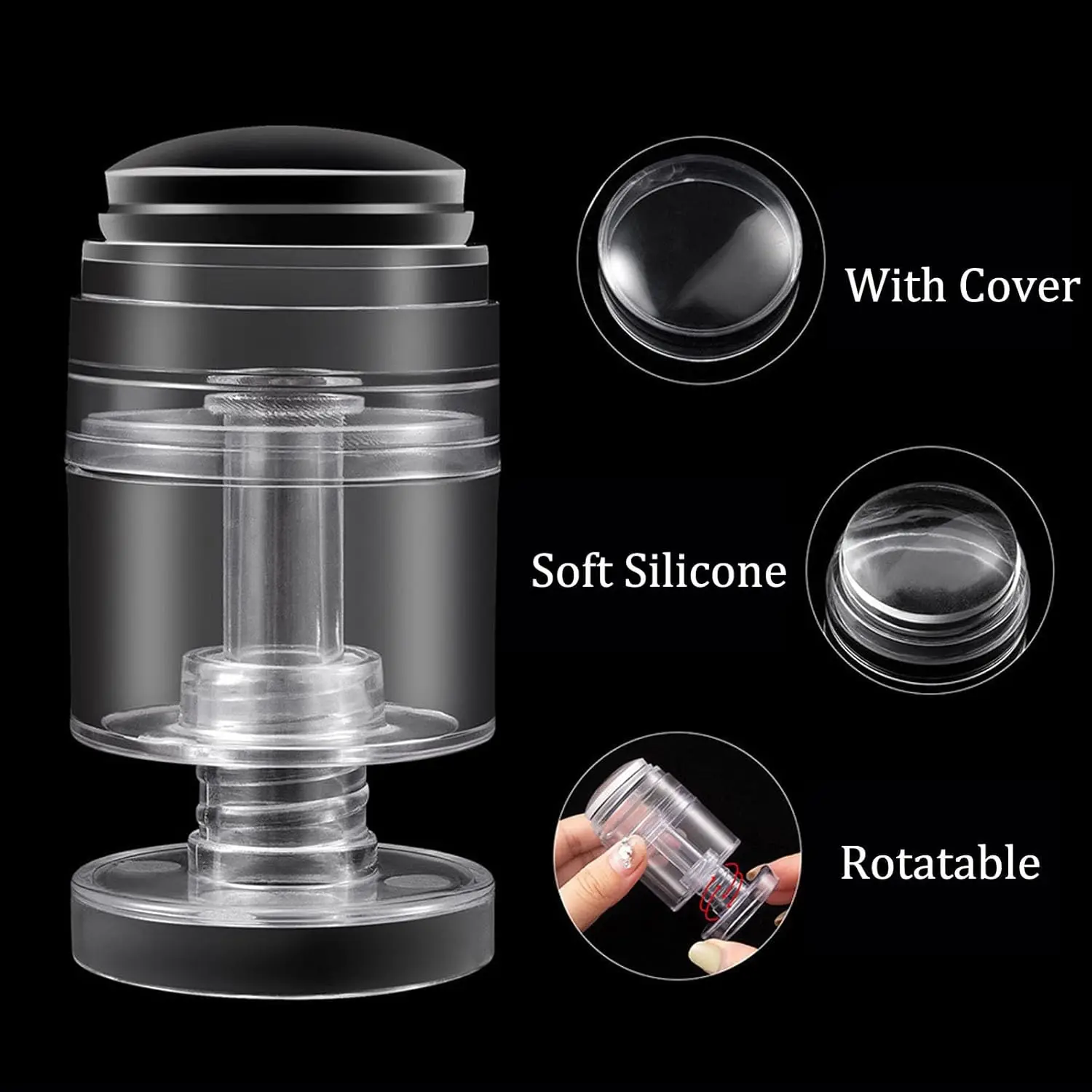 2 uds/kit giratorio ajustable patrón tamaño uñas arte sello con raspador transparente silicona impresión de uñas DIY herramienta de transferencia de uñas