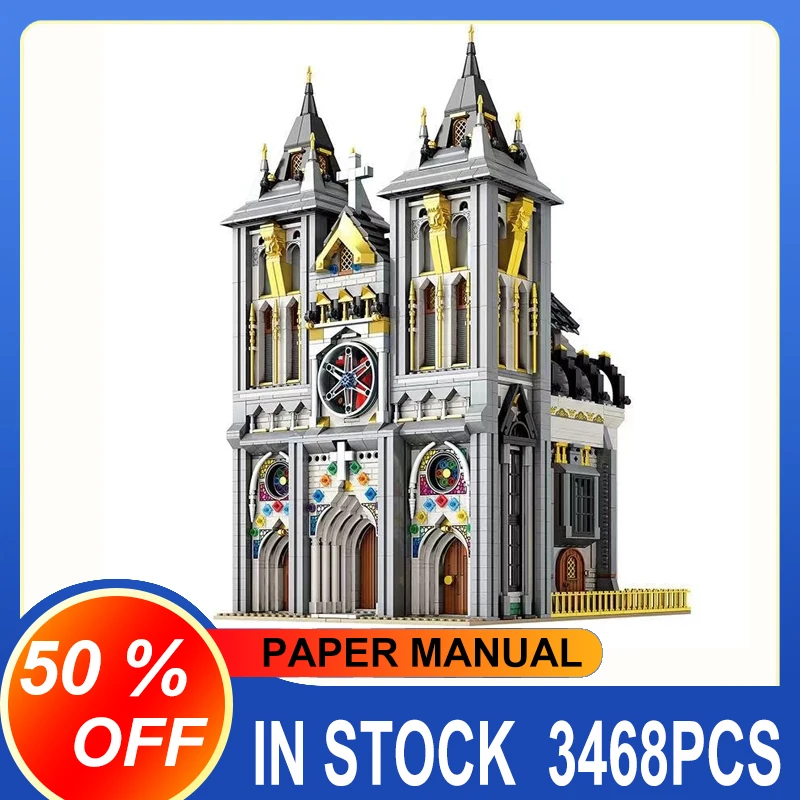 

Reobrix 66027 MOC European Medieval City Church Bricks 3468PCS Modular House Architecture Street Views Model Building Block Toys