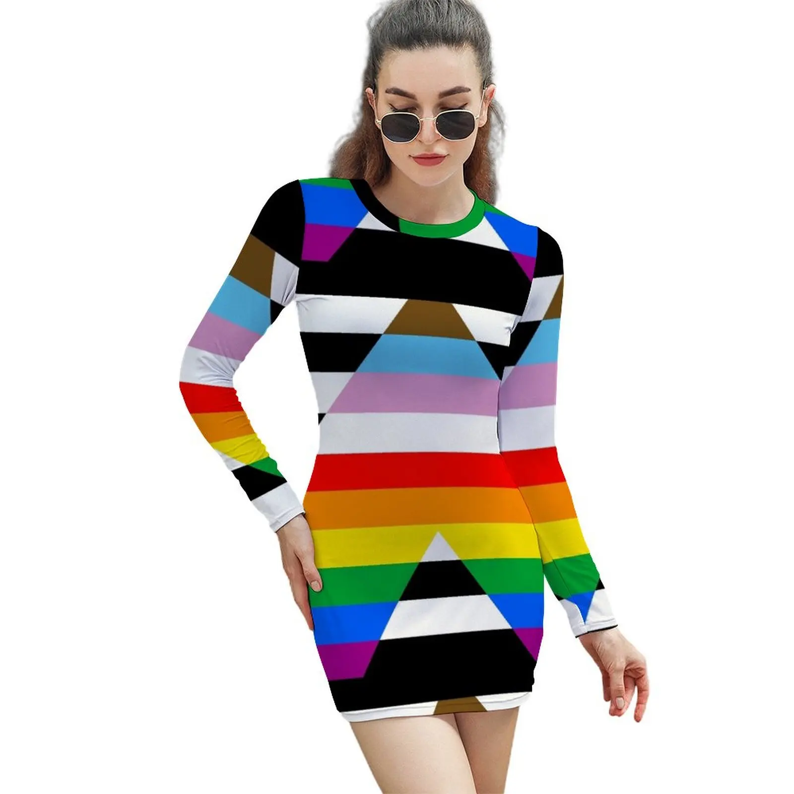 

LGBTQ+ Ally Progress Pride Flag Long-Sleeved Sheath Dress Dresses for wedding party ladies dresses for special occasions