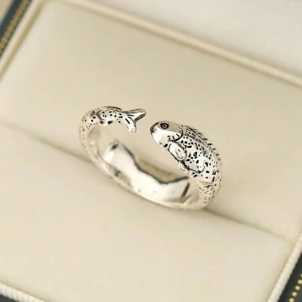 Elegant Simple Fish Shaped Ring Distressed Gold Vintage Adjustable Ring Alloy Silver Retro Open Ring Daily