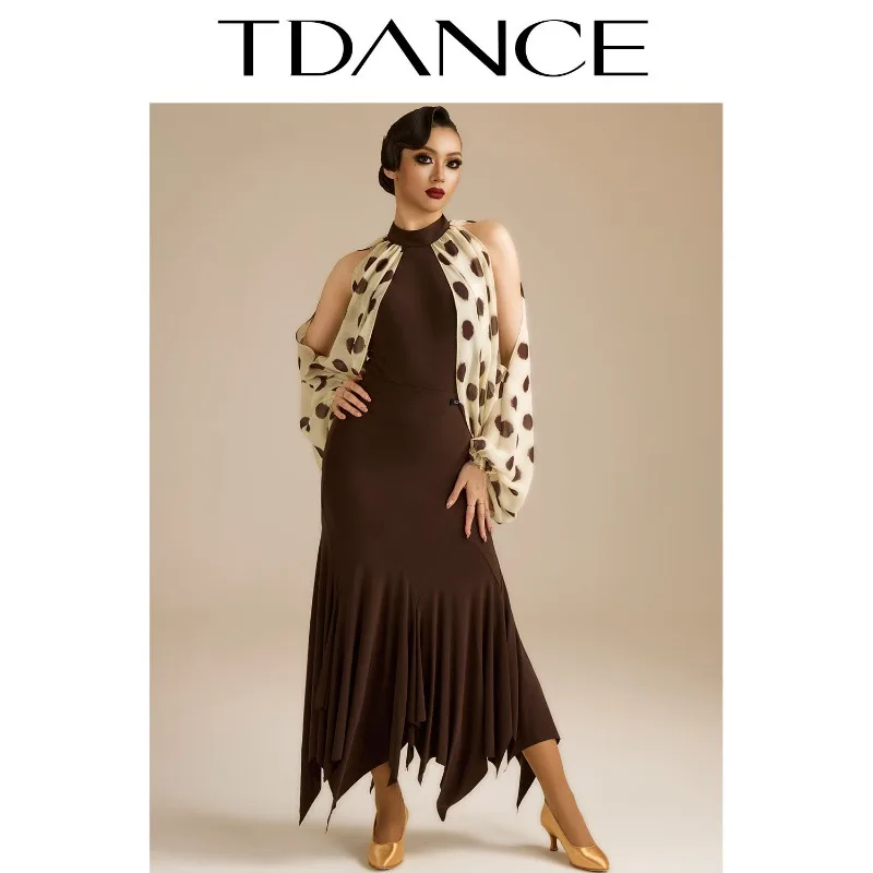 Customized TDANCE Latin Modern Practice Dress Big Swing Half Skirt Beginner Professional Advanced Double Dancer JM-333